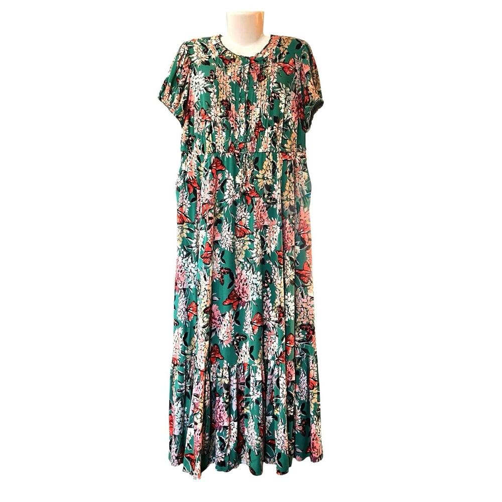 torrid Green Floral Maxi Dress with Pink & White Accents. Size 1